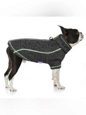 Dark Gray Fleece Reflective Dog Sweater Zip Up Coat - Size Large Small Dog